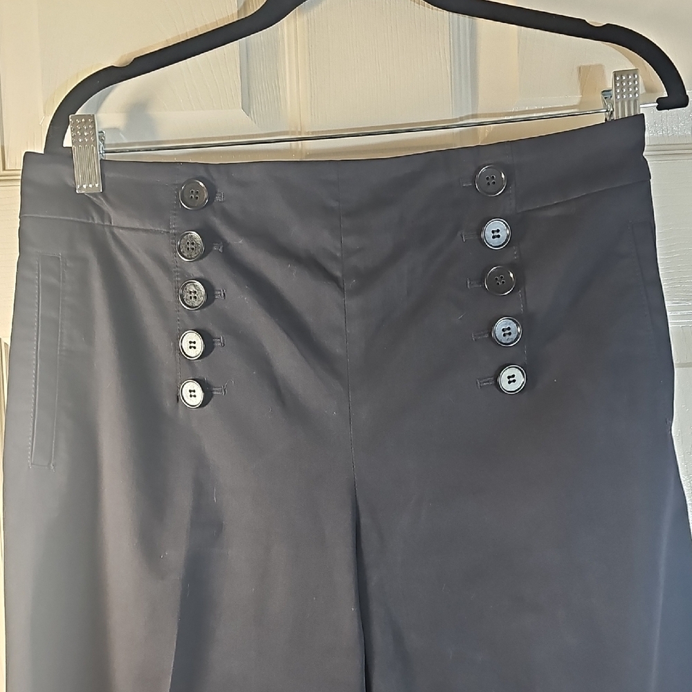 Ann Taylor Navy Side Zip Button-Front Wide Leg  Trousers Size 12 EUC - Picture 2 of 12